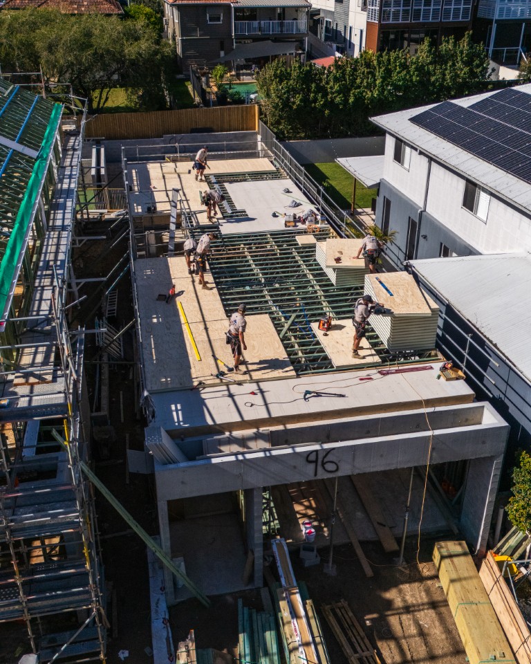 Looking down the length of a narrow Brisbane build with its upper floor laid in Platinum "R" Floor